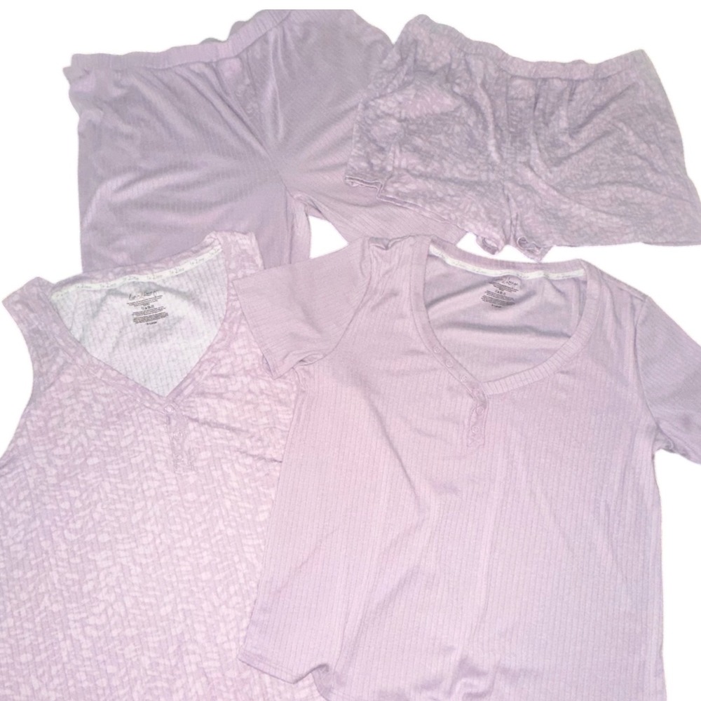Live to Lounge Pajama Set Women XL Lavender Excellent 4pc Ribbed Loungewear